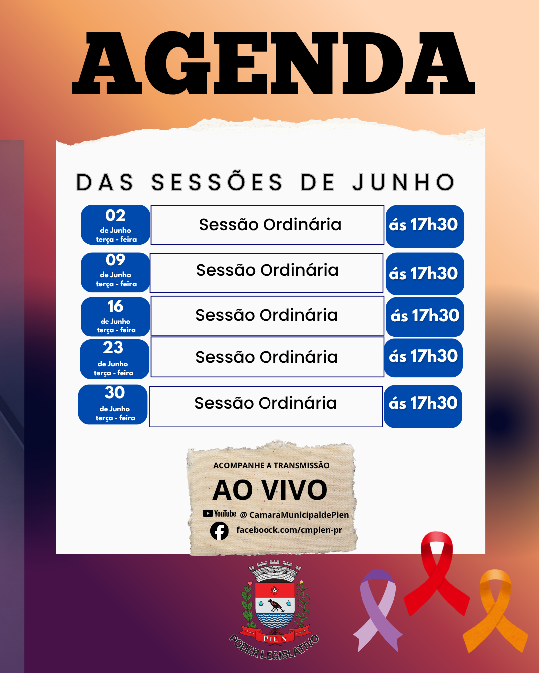 Agenda Oficial – Junho | Câmara Municipal de Piên