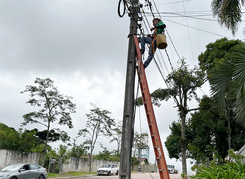 Cabos de telefonia inutilizados são retirados dos postes