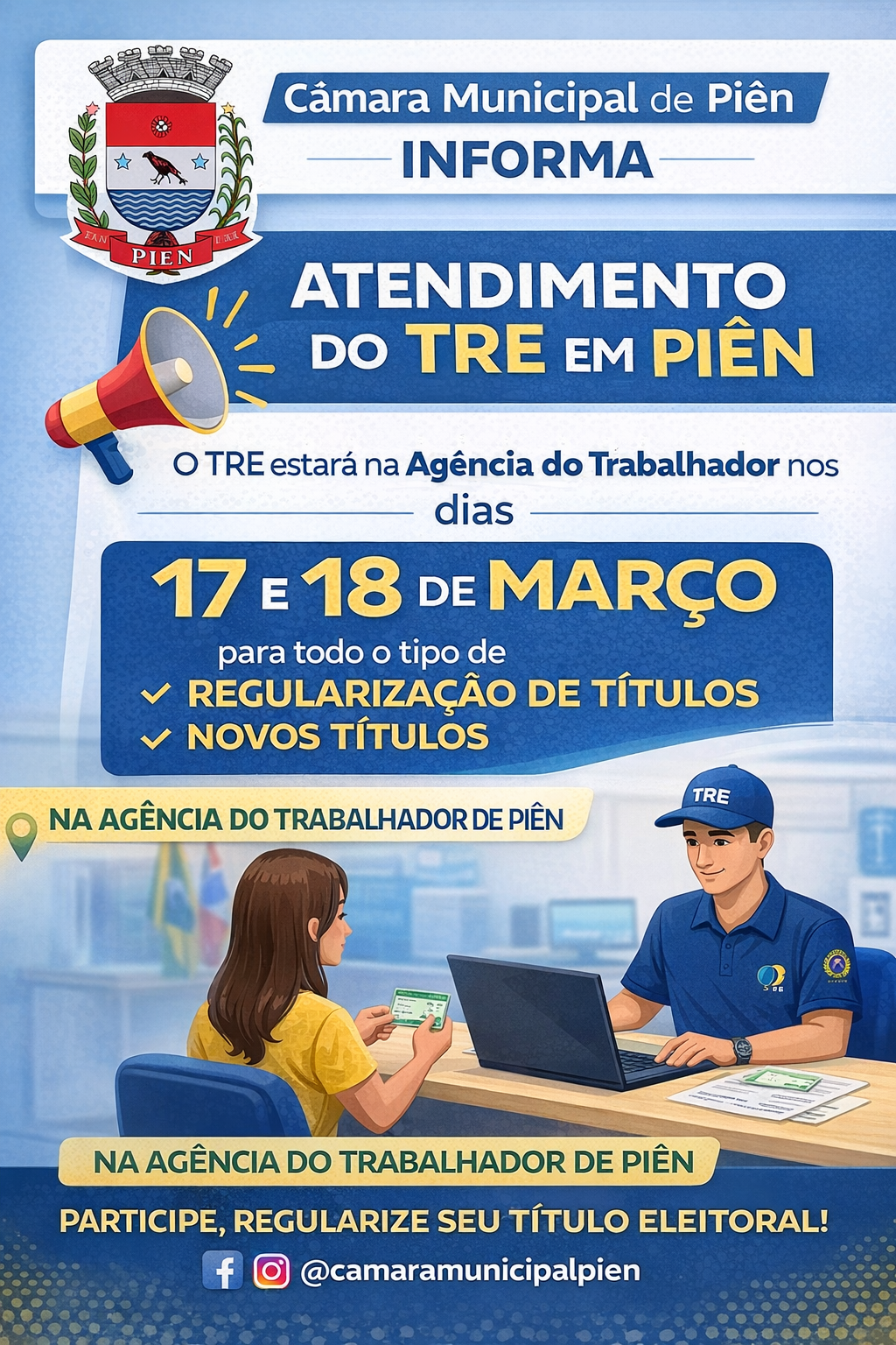 TRE realizará atendimentos em Piên